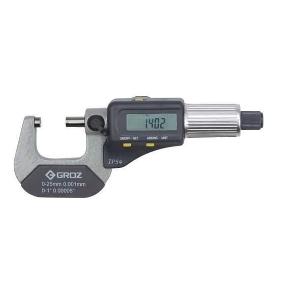Groz Ip65 Electronic Outside Micrometers, Type A, 0-1"/0-25Mm, 0.00005"/0.001Mm 16124